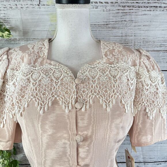 Vintage Scott McClintock Skirt Suit size 8 Pink Taffeta Lace 80's Wedding Prom - Picture 7 of 16